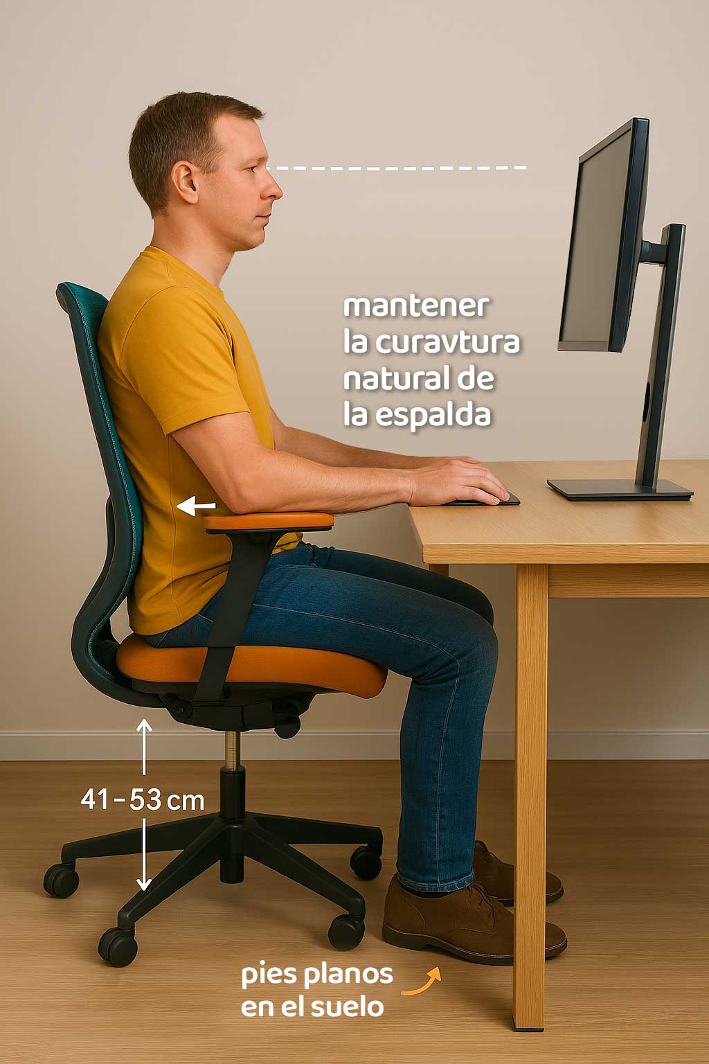 esquema posicion correcta silla oficina